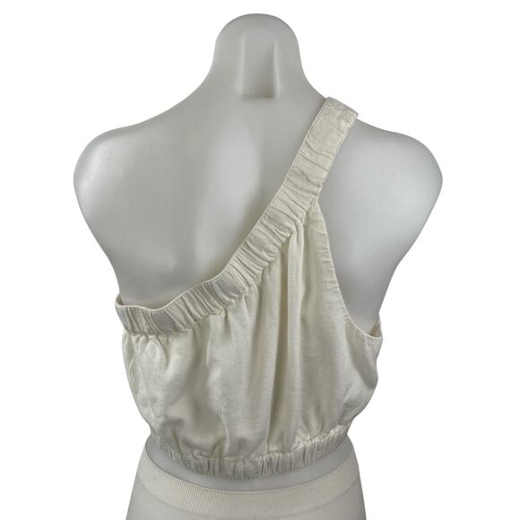NEW Abercrombie & Fitch White Linen One Shoulder Sleeveless Tank Crop Top Size M - Picture 2 of 4